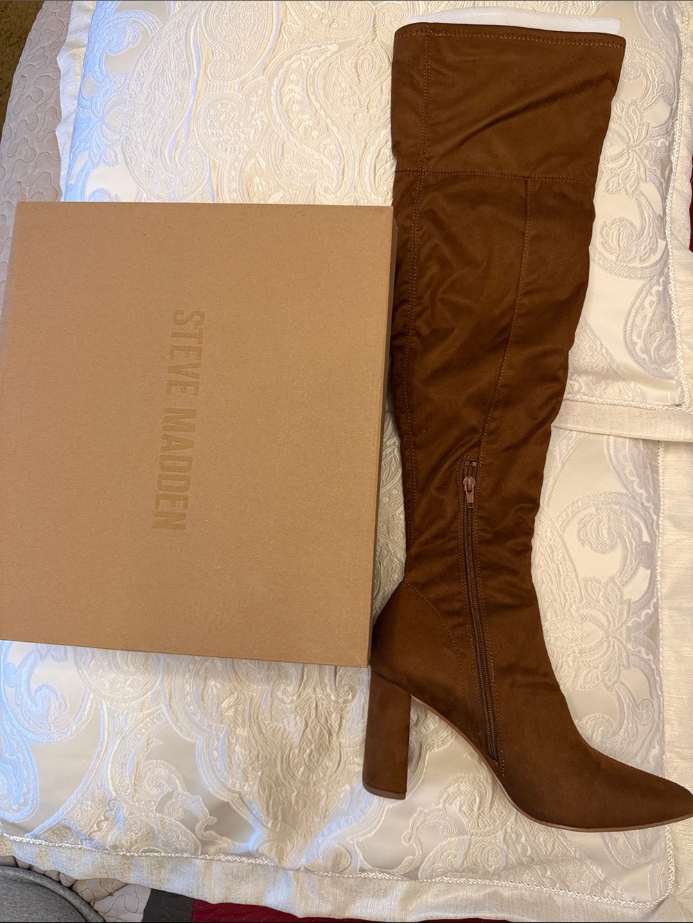 SOLD OUT Steve Madden Chestnut Suede Over-the-Knee Block Heel Boots - Picture 3 of 5
